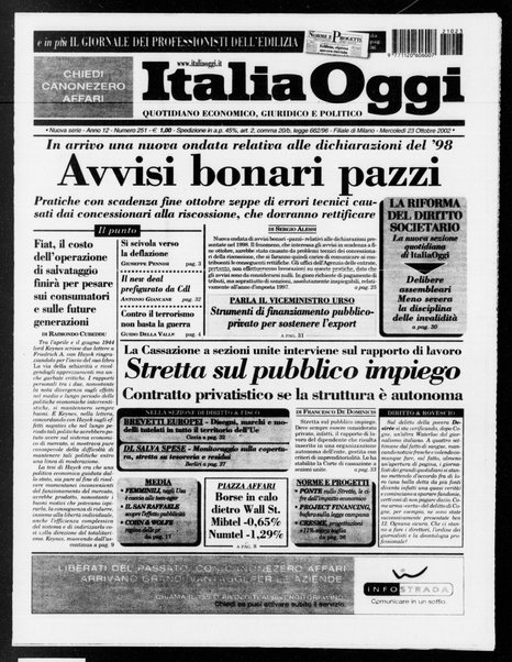 Italia oggi : quotidiano di economia finanza e politica